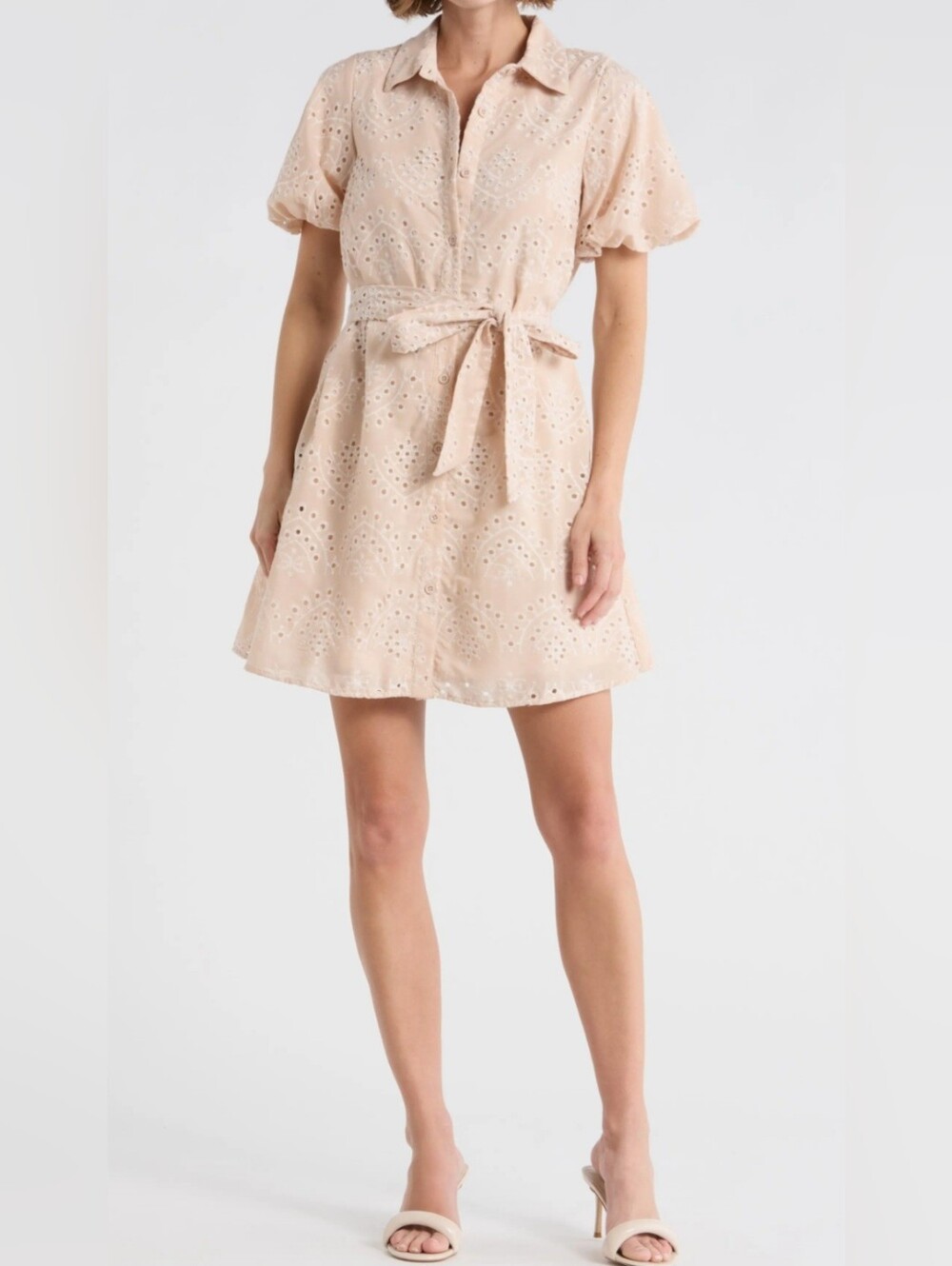 Sam Edelman | Beige Eyelet Dress with Waist Tie